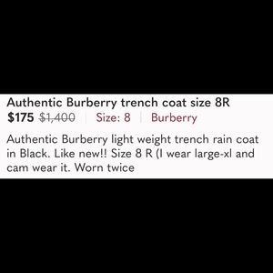 Authentic Burberry trench coat size 8R